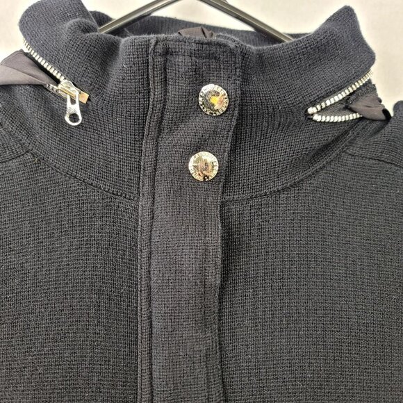 Lauren Ralph Lauren Black Hidden Hood Cotton Poly Sweater Jacket Zip Snap Medium - Picture 5 of 10